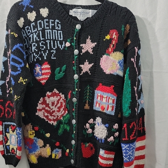 Vintage 90 Eagles Eye Teacher Ameeican  Cardigan Sweater  Size S - Picture 3 of 10